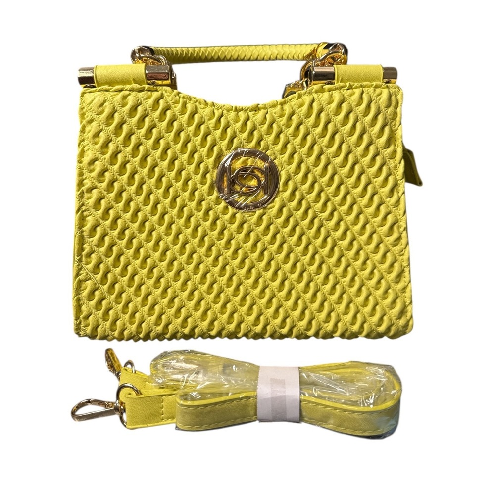 NEW Bebe Erika Mini Shopper Handbag In Lemon‎ Yellow Polyurethane With Gold Tone
